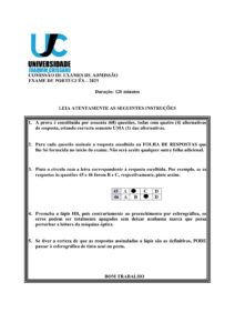 Capa do Exame de Admissão UJC-ISRI – Português – Época Normal (2023)
