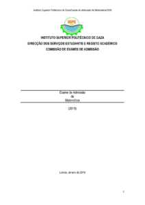 Exame de Admissão ISPG – Matemática (2019)