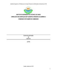 Exame de Admissão ISPG – Química (2019)