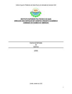 Exame de Admissão ISPG – Química (2020)