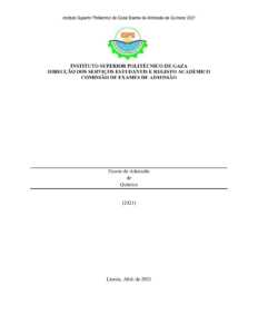 Exame de Admissão ISPG – Química (2021)
